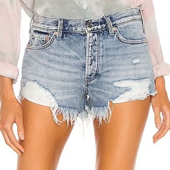 Free People We The Free Loving Good Vibrations Distressed Denim Shorts Sz 25 - Picture 1 of 7
